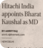 Mint covers the appointment of Hitachi India's new MD