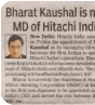 Times of India covers the appointment of Hitachi India's new MD 